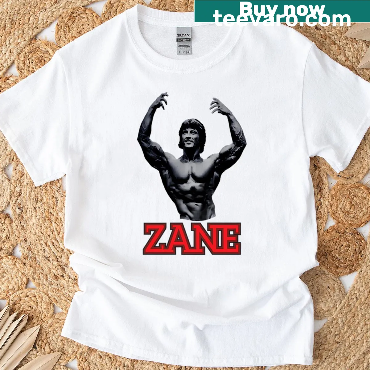 Vintage-inspired t-shirt featuring an illustration of Frank Zane from the 70s. — on a men's t-shirt