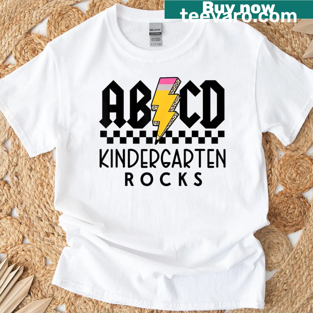 T-shirt for teachers with pencil graphic and ABCD text — on a men's t-shirt