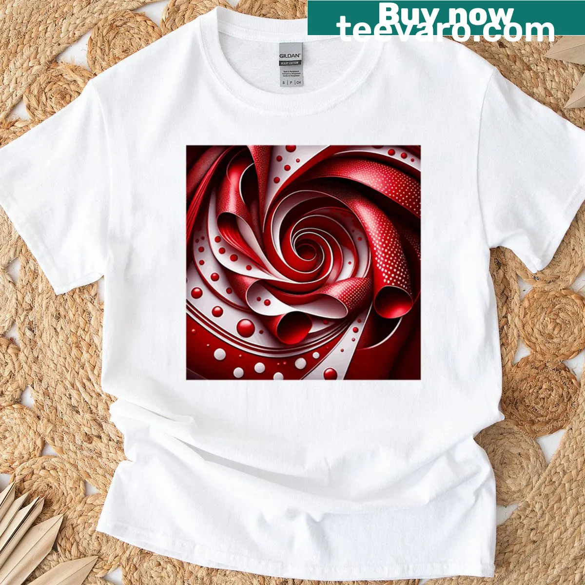 T-shirt with an abstract Fibonacci spiral design — on a men's t-shirt