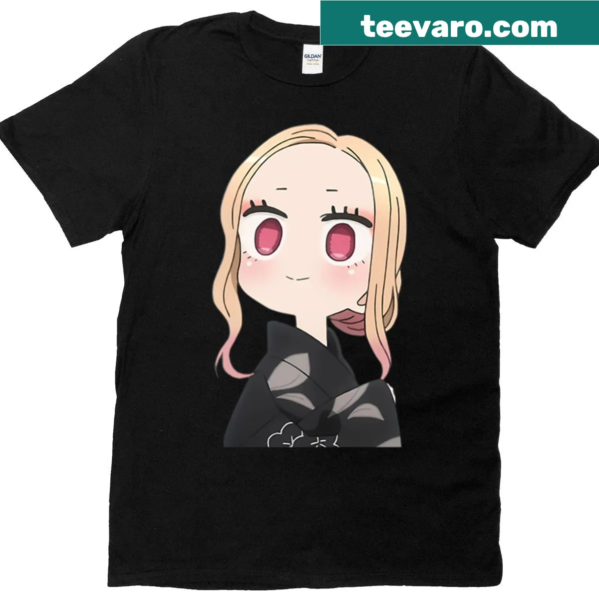Chibi-style T-shirt featuring a shy character named Marin — on a men's t-shirt
