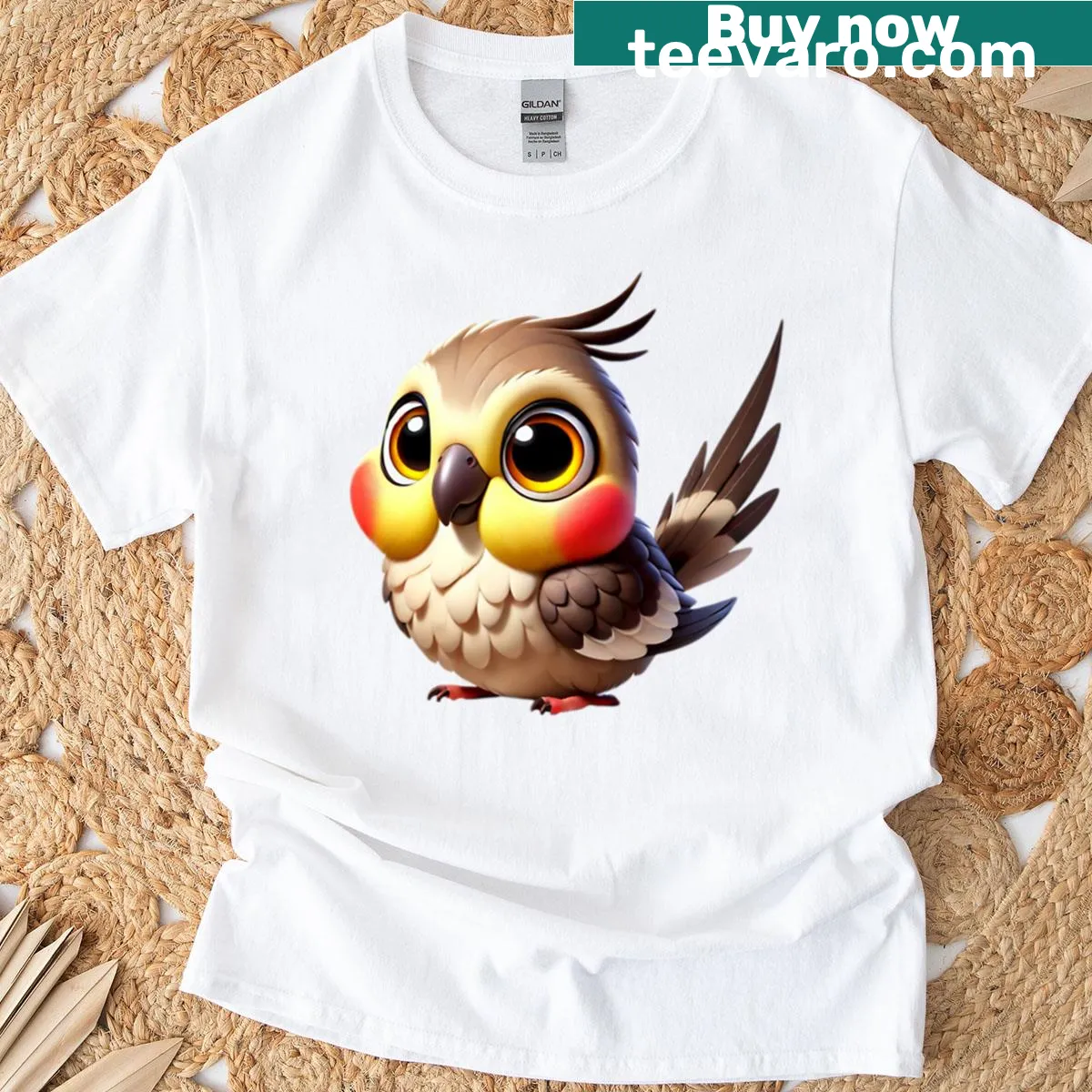 Cute graphic tee featuring an illustration of a Brozefallow Cockatiel — on a men's t-shirt