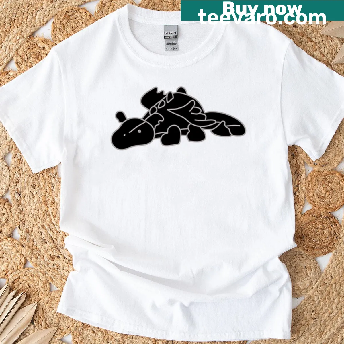 Playful black dragon T-shirt featuring a smiling cartoon design — on a men's t-shirt