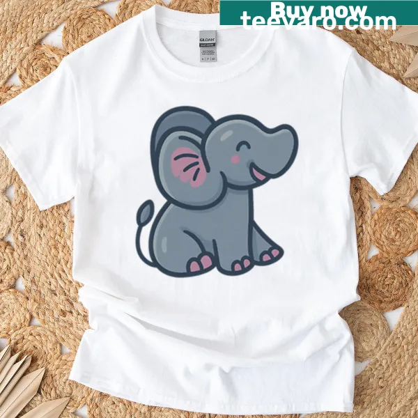 Cute baby elephant jungle illustration T-shirt for kids.