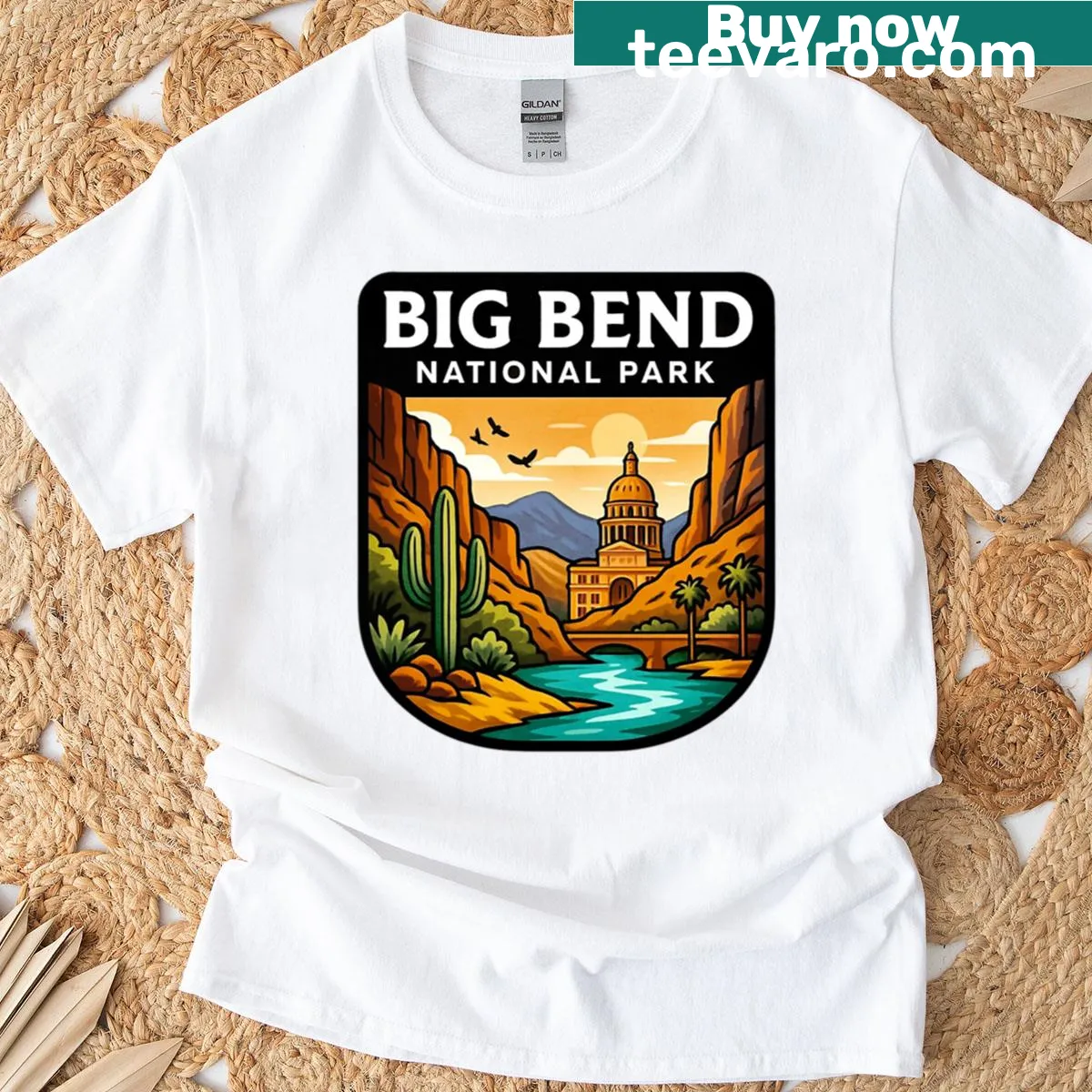 Illustration of desert canyons sunset at Big Bend National Park — on a men's t-shirt