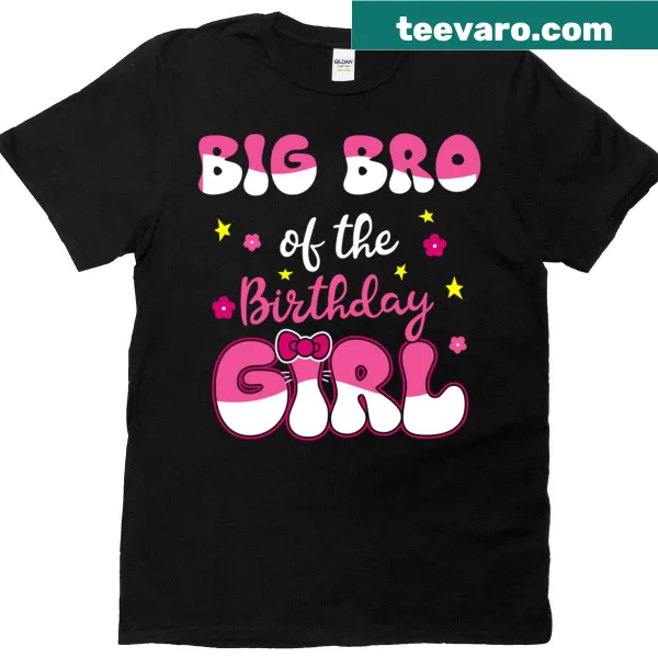 Cute t-shirt declaring 'Big Bro Of The Birthday Girl' with a cat graphic