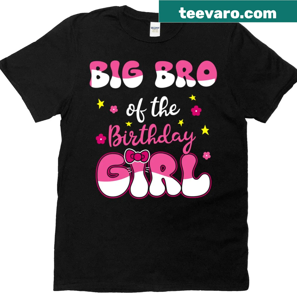 Cute t-shirt declaring 'Big Bro Of The Birthday Girl' with a cat graphic — on a men's t-shirt
