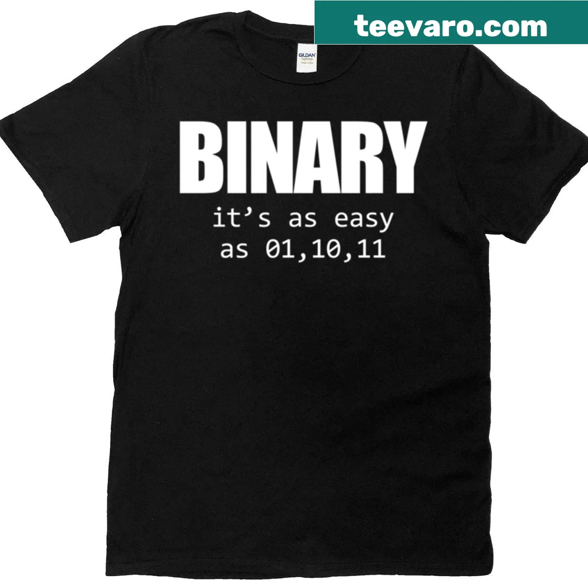Funny t-shirt featuring the phrase 'It's As Easy As 01 10 11' in binary — on a men's t-shirt