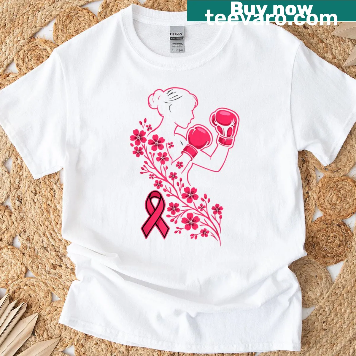 Empowering breast cancer awareness t-shirt for women — on a men's t-shirt