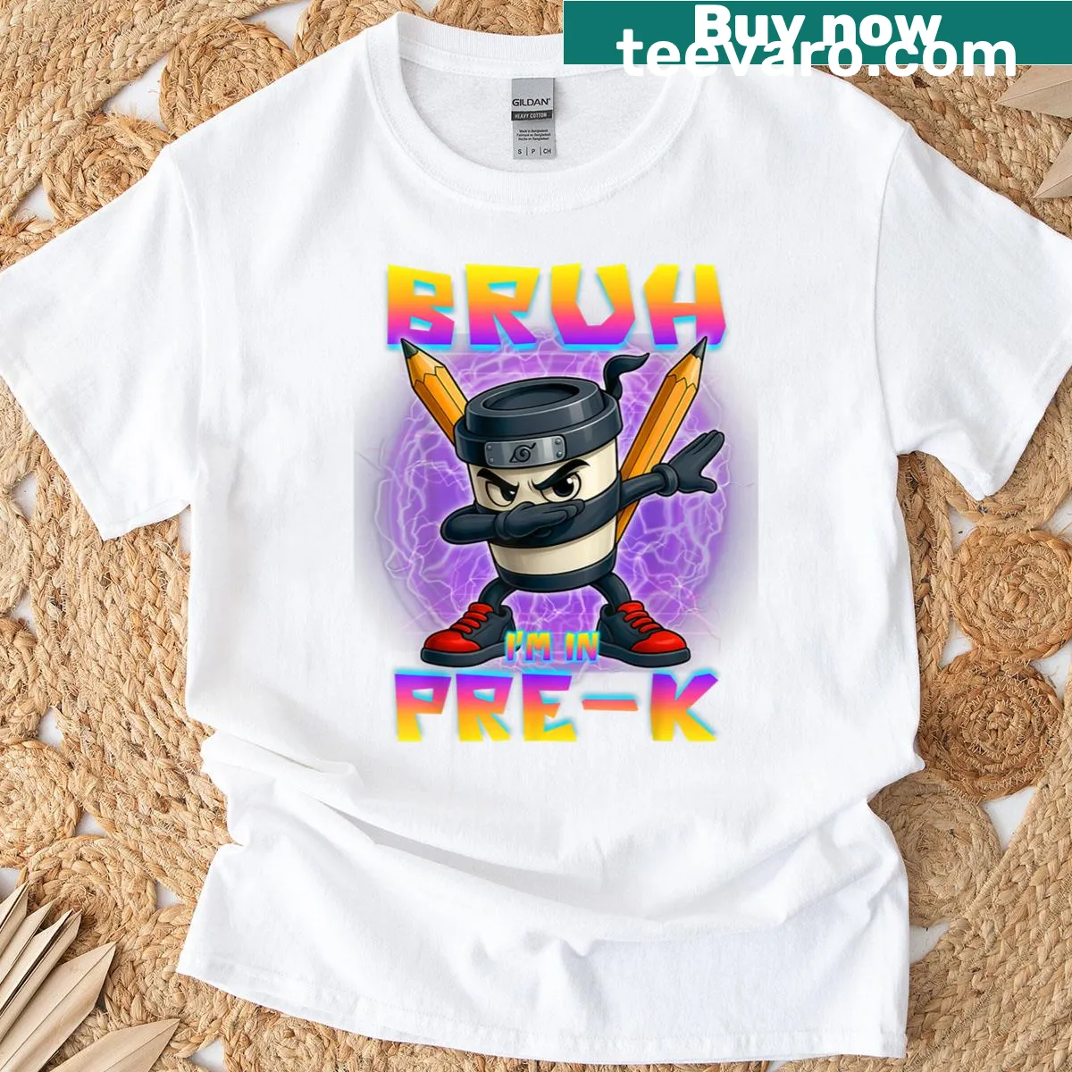 Funny pre-k t-shirt with bold text 'Bruh I'm in Pre-k' — on a men's t-shirt