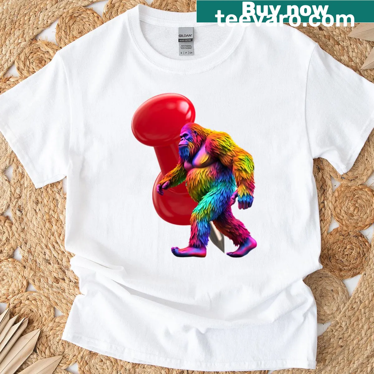 Playful t-shirt featuring a whimsical Bigfoot design — on a men's t-shirt