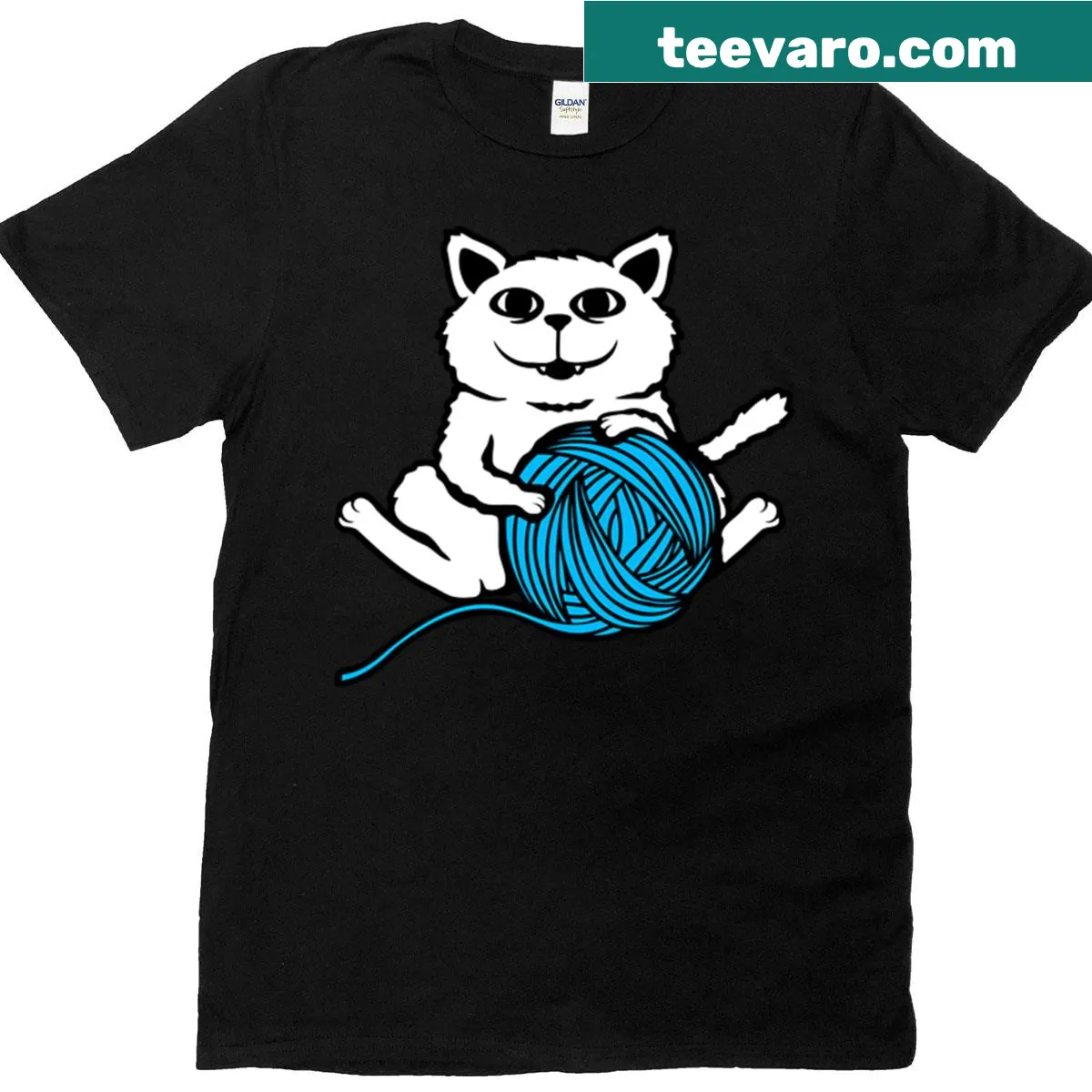 Illustration of a cat playing with a ball of yarn — on a men's t-shirt