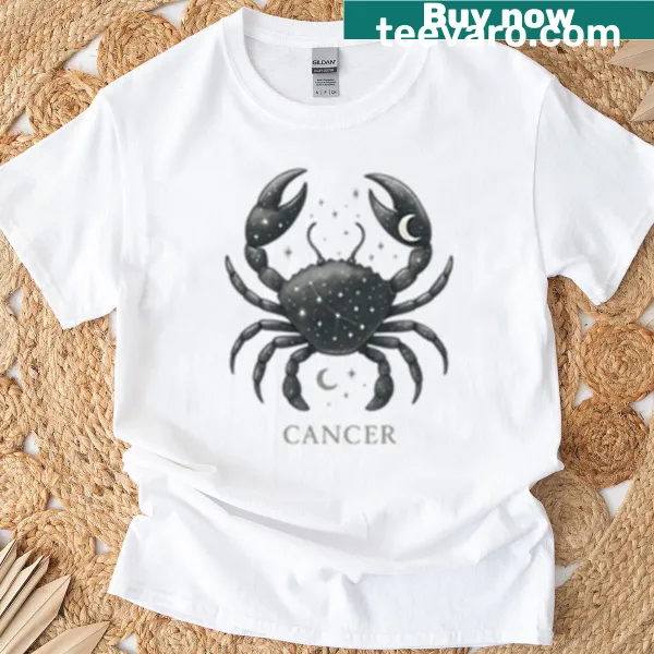 Celestial Cancer design t-shirt featuring astrological symbols