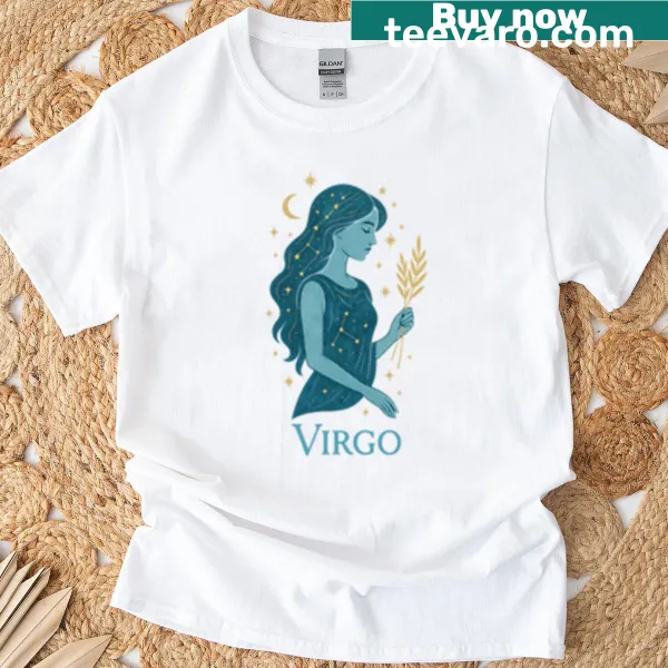 Celestial Virgo design t-shirt with astrological symbols