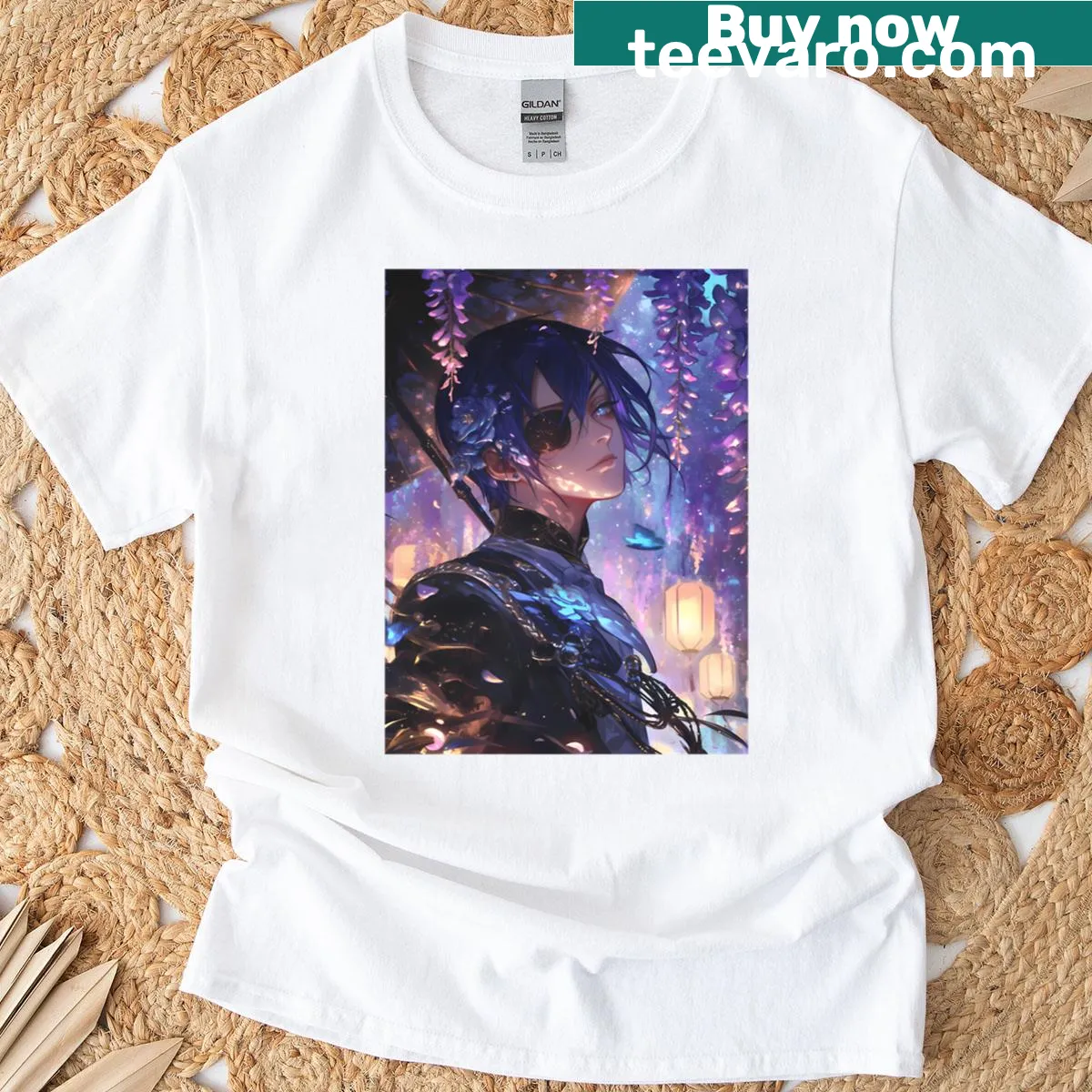 Ciel Phantomhive illustration in wisteria lantern setting — on a men's t-shirt