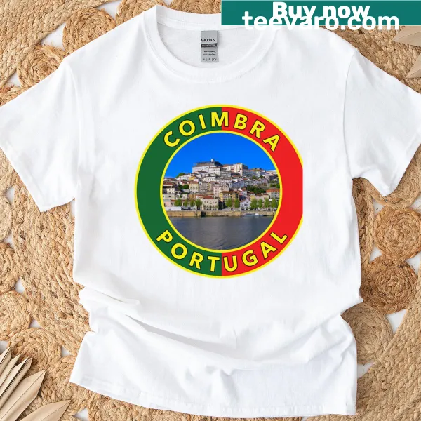 T-shirt featuring a round emblem design of Coimbra, Portugal