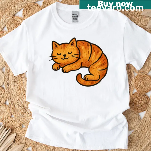 Illustration of a cozy sleeping cat on a T-shirt