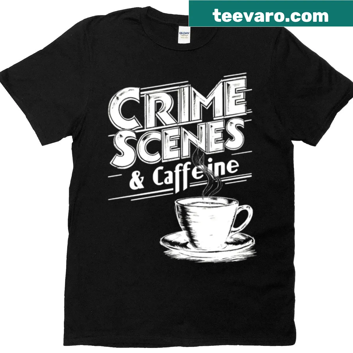 Vintage detective shirt with a humorous coffee quote for mystery lovers — on a men's t-shirt