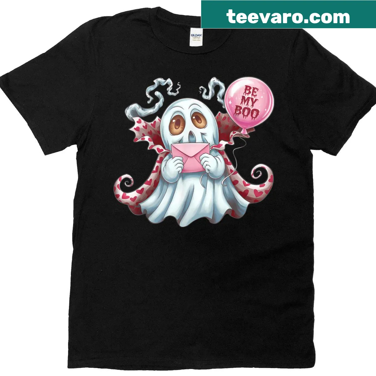 Cute ghost graphic with 'Be My Boo' text on a T-shirt. — on a men's t-shirt