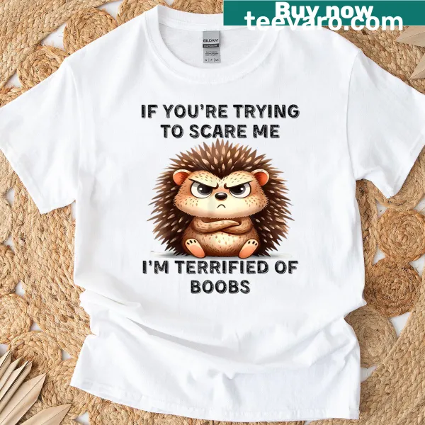 Funny T-shirt with hedgehog saying 'If You're Trying To Scare Me'