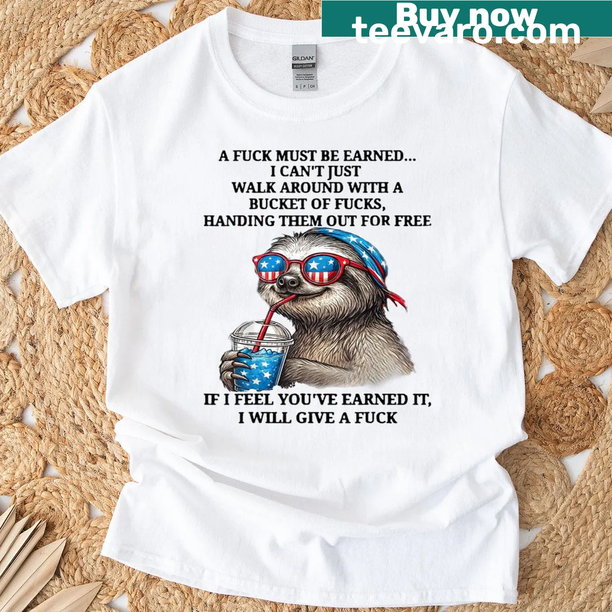 Funny T-shirt featuring a sloth and a humorous saying — on a men's t-shirt