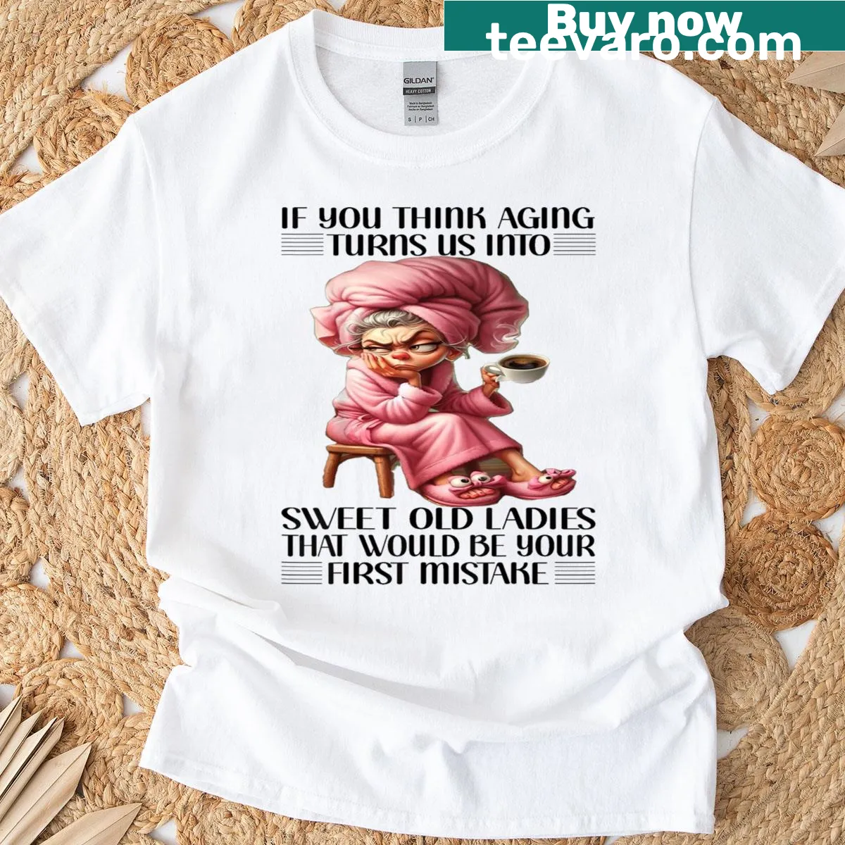 Funny T-shirt with the saying about aging and old ladies — on a men's t-shirt