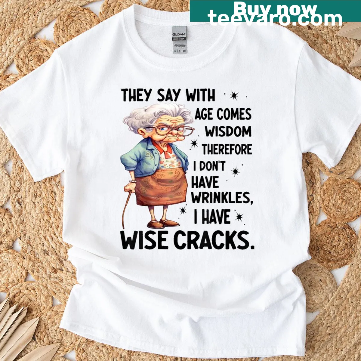 Typography shirt with the phrase about age and wisdom — on a men's t-shirt