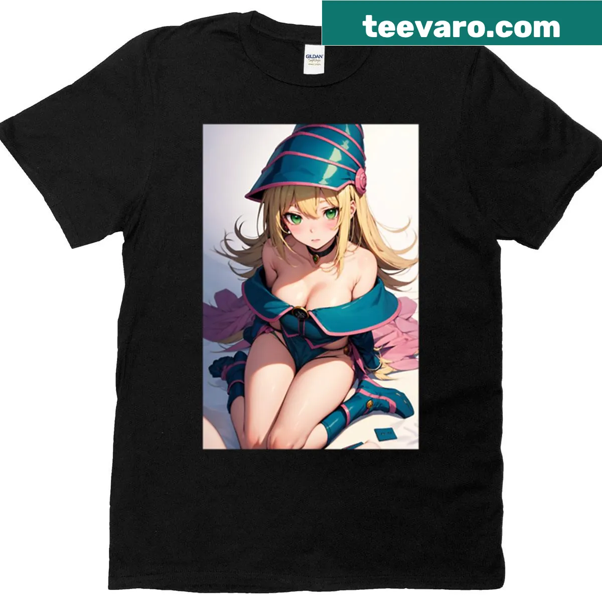 Fanart T-shirt of Dark Magician Girl from anime — on a men's t-shirt