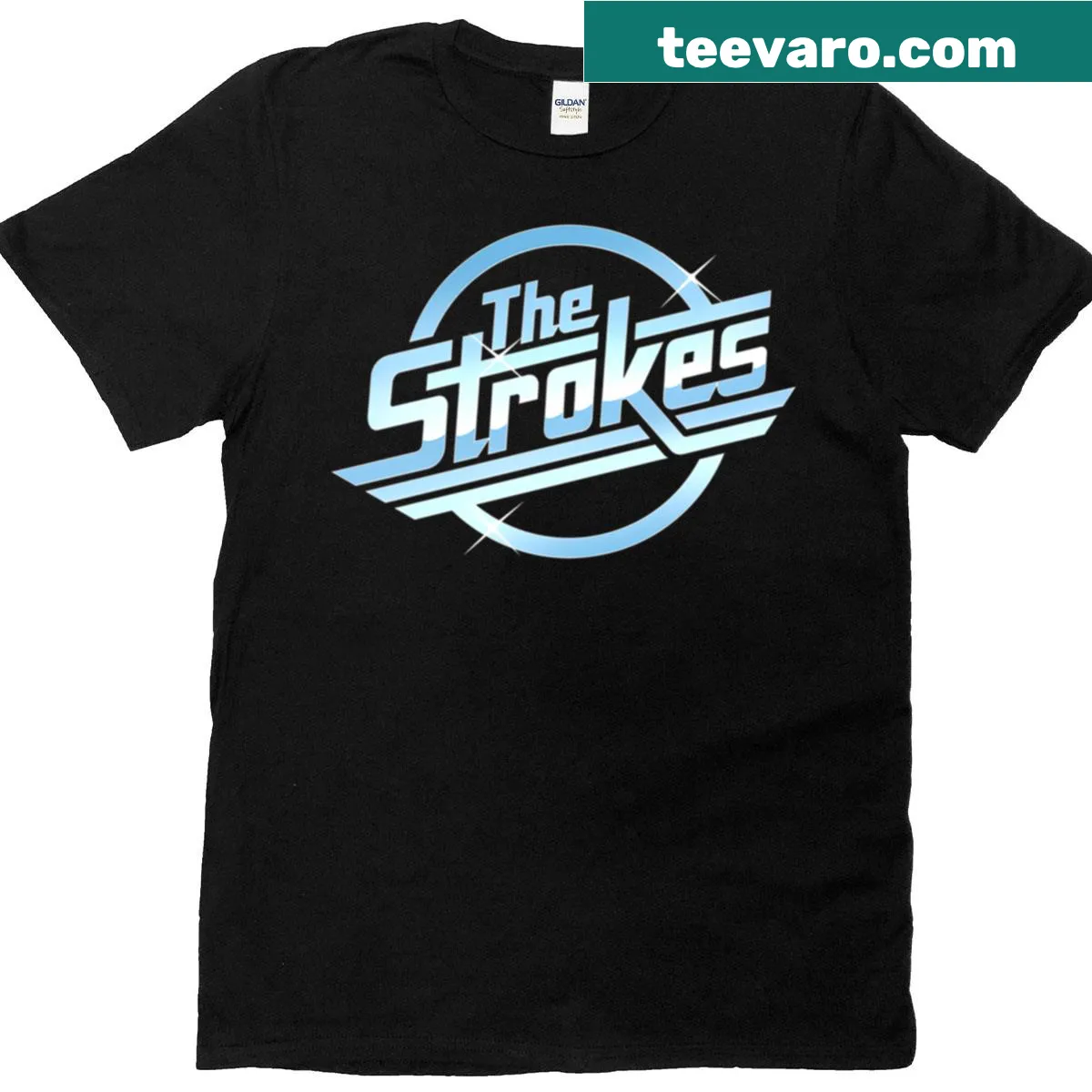 Monochrome band tribute t-shirt with bold typography — on a men's t-shirt