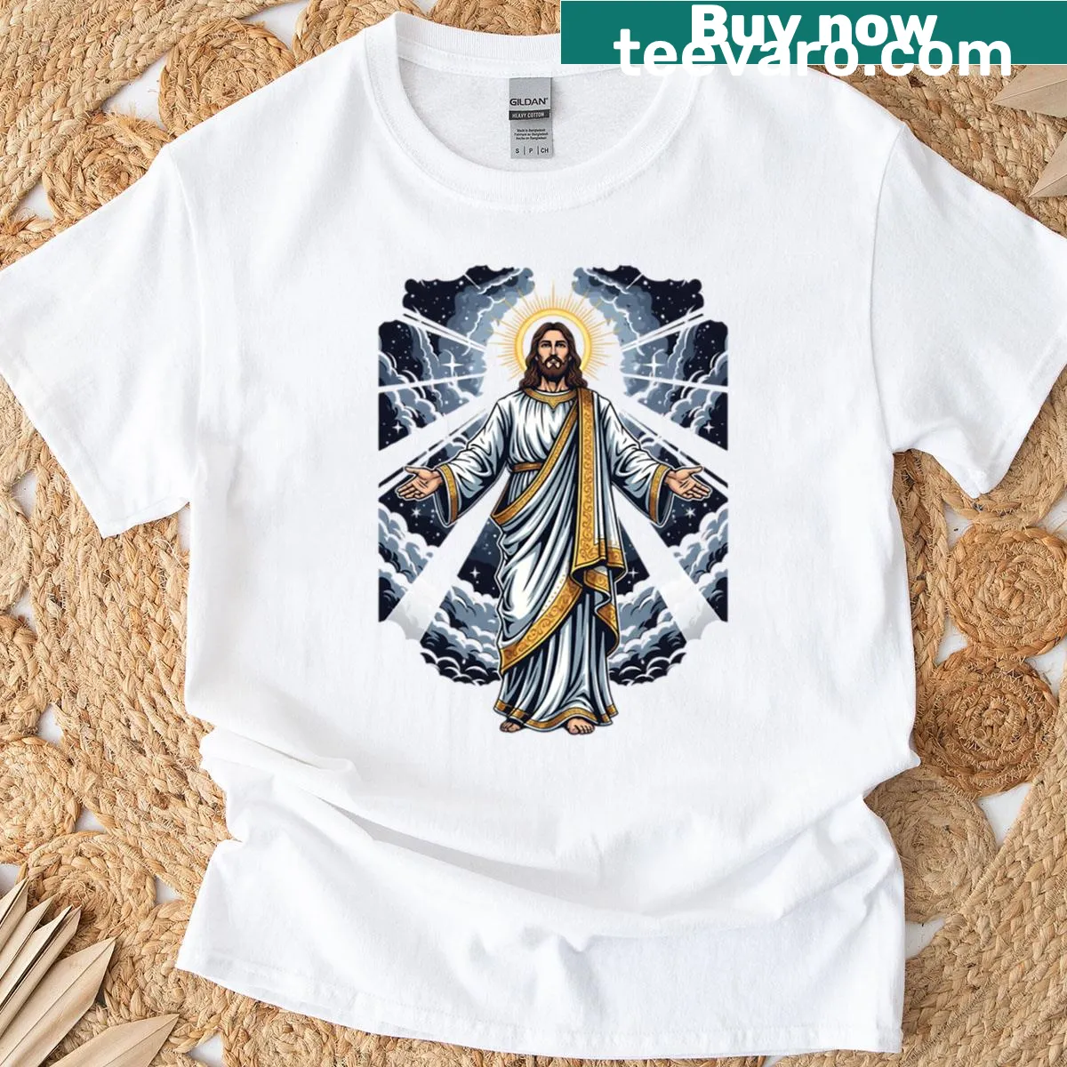 Inspirational t-shirt with a mystical Jesus Christ design — on a men's t-shirt