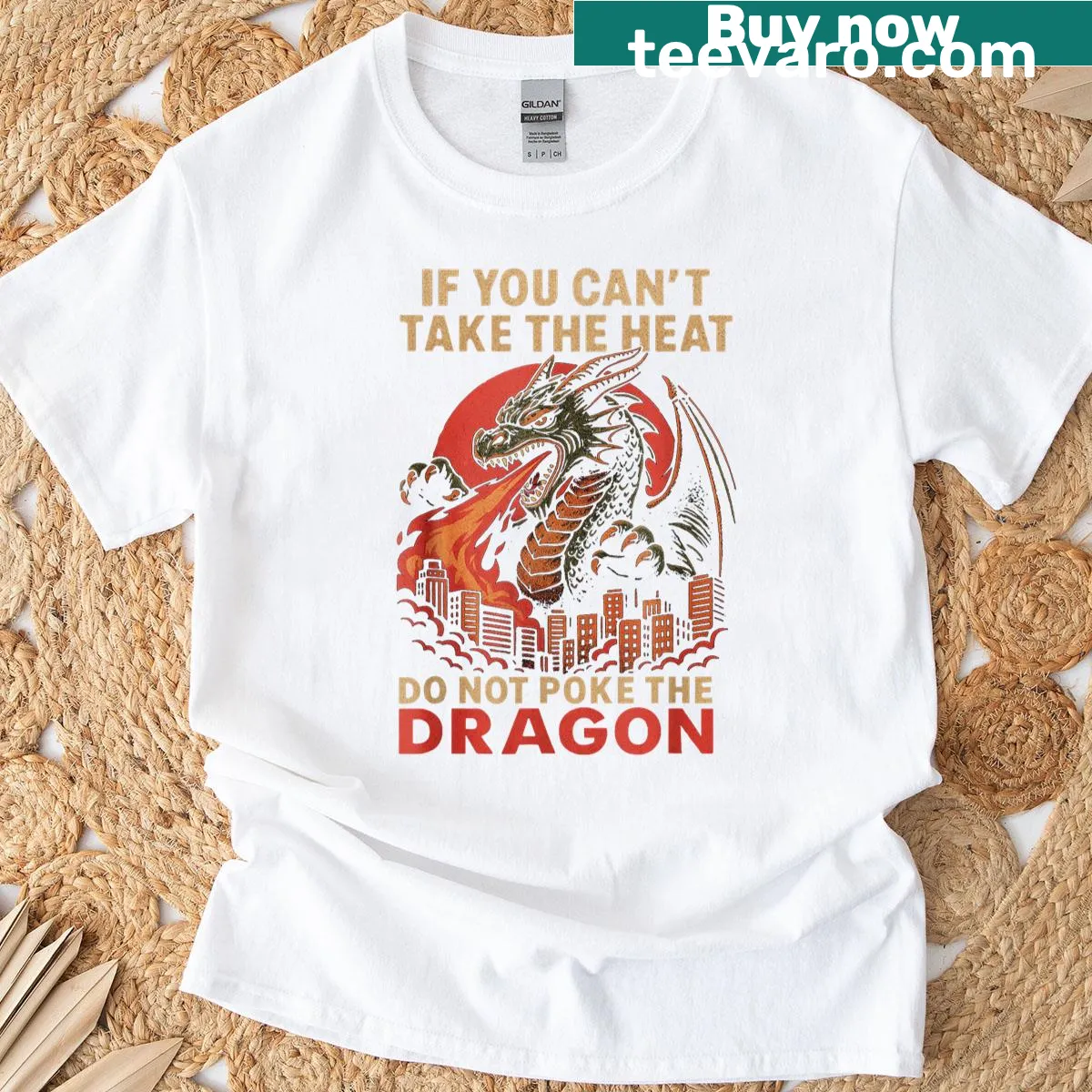 Distressed T-shirt featuring a mythical dragon illustration — on a men's t-shirt