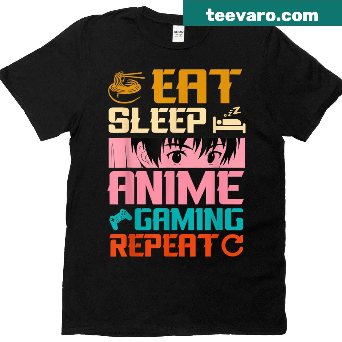 Kawaii graphic tee with anime and gaming slogan — on a men's t-shirt