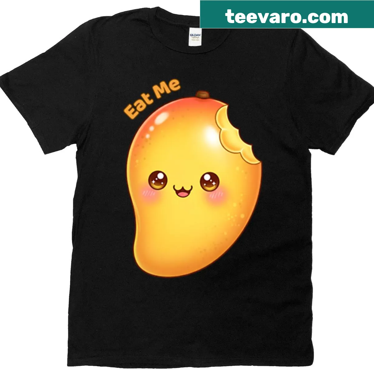 Cheerful t-shirt featuring a graphic celebrating mangoes — on a men's t-shirt