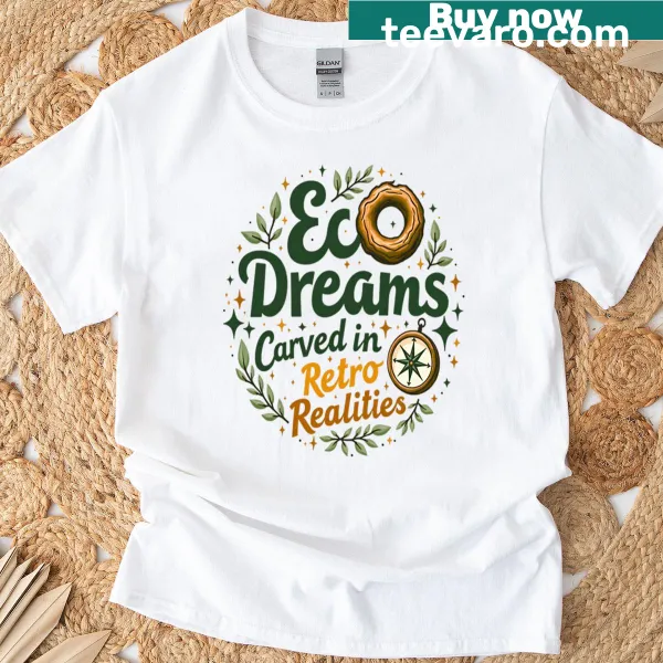 Retro eco-themed graphic t-shirt promoting sustainability