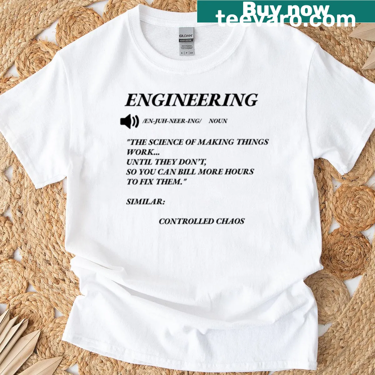 T-shirt with engineering definition printed in a clear design — on a men's t-shirt