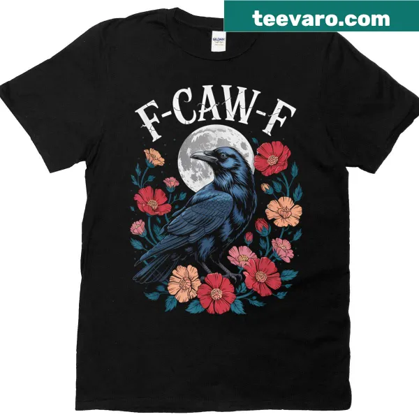 Gothic raven design with 'Caw Caw' text for Halloween.