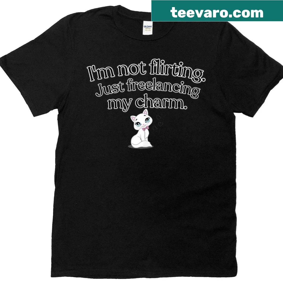 Cute T-shirt featuring a flirty cat graphic sending love — on a men's t-shirt