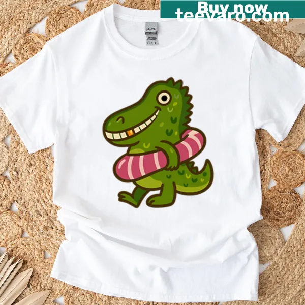 Cartoon crocodile T-shirt featuring a floatie design for summer fun.