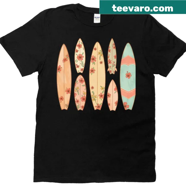 Floral surfboard design on a casual T-shirt
