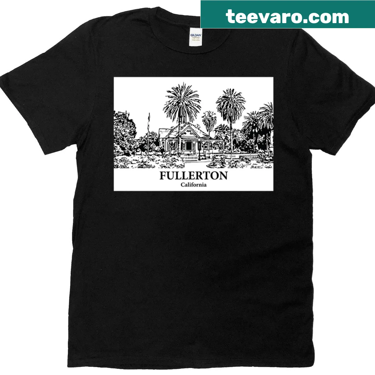 Fullerton California t-shirt featuring bold city name typography. — on a men's t-shirt