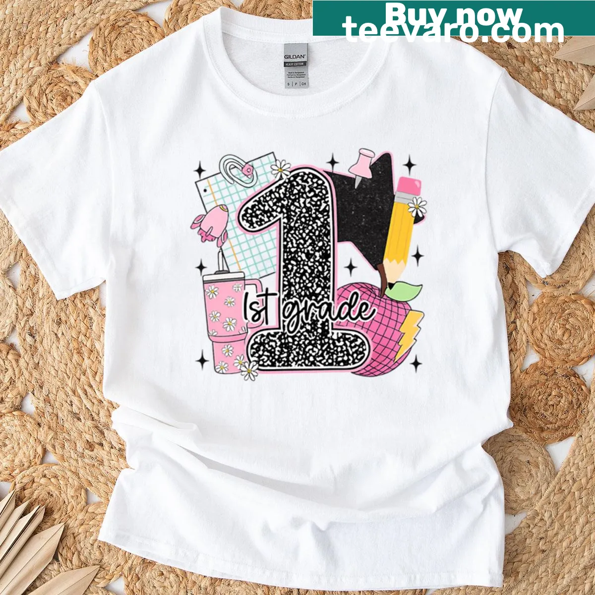 Playful back-to-school design for first graders — on a men's t-shirt