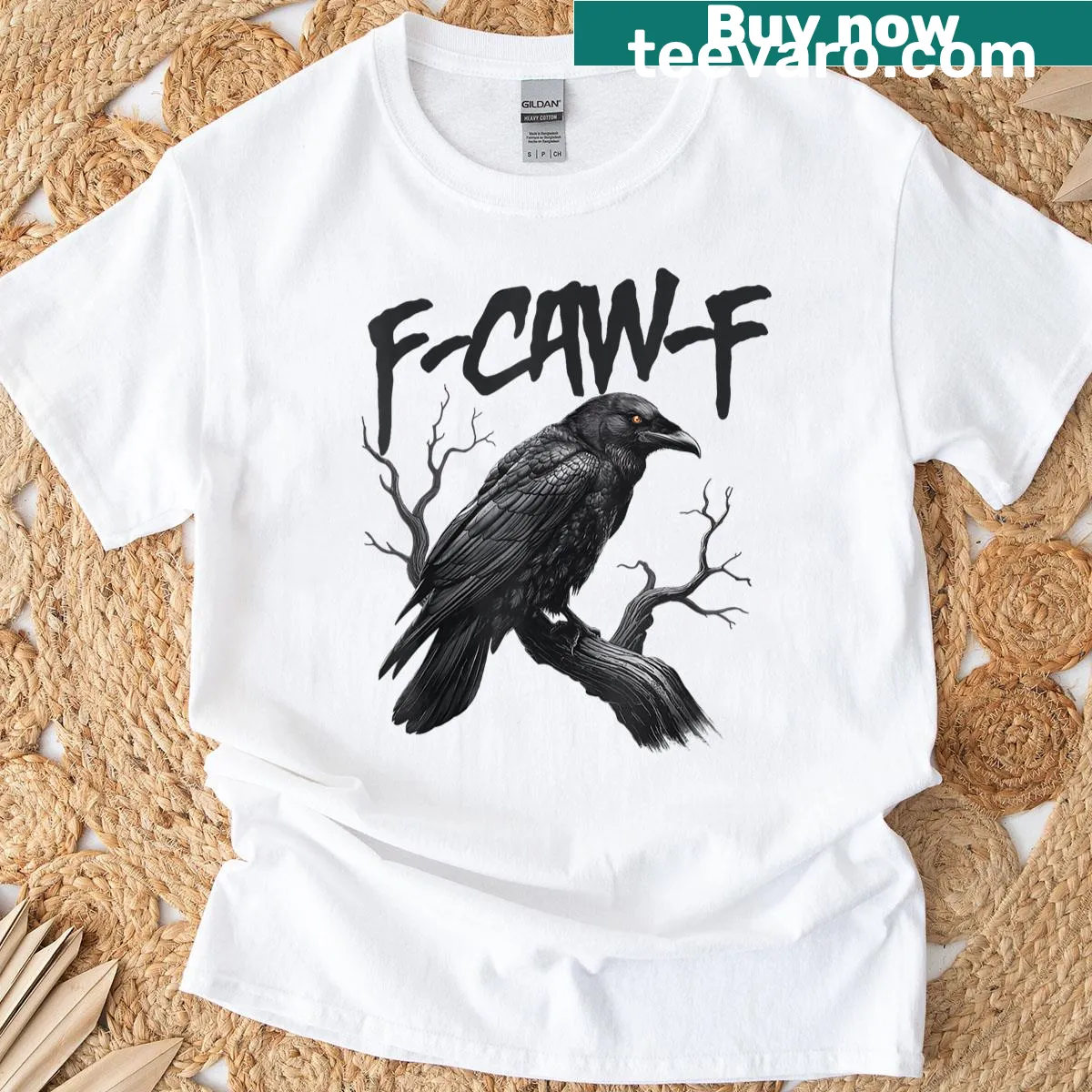 Humorous t-shirt featuring a funny black bird graphic — on a men's t-shirt