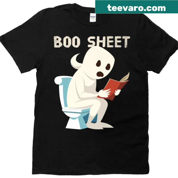 Cartoon ghost on toilet with humorous text for Halloween