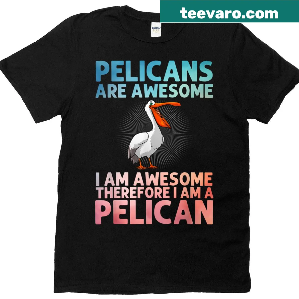T-shirt featuring a whimsical pelican illustration — on a men's t-shirt