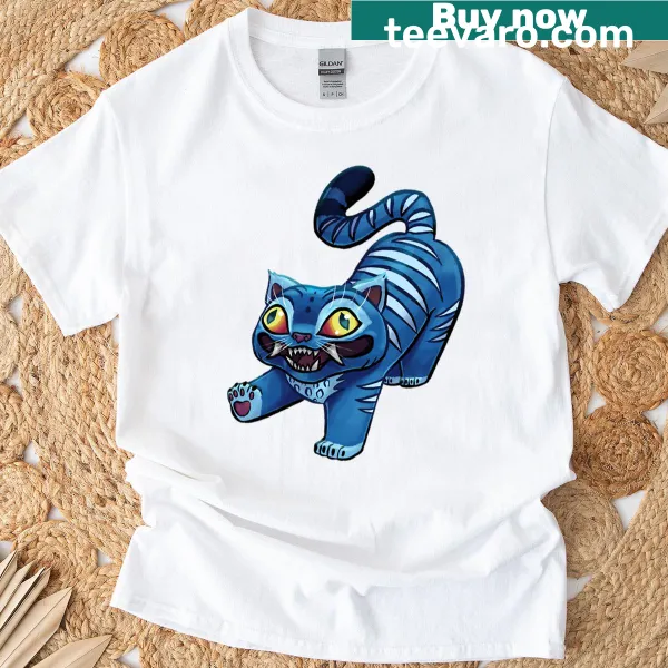 Playful illustration of a stretching tiger on a casual tee