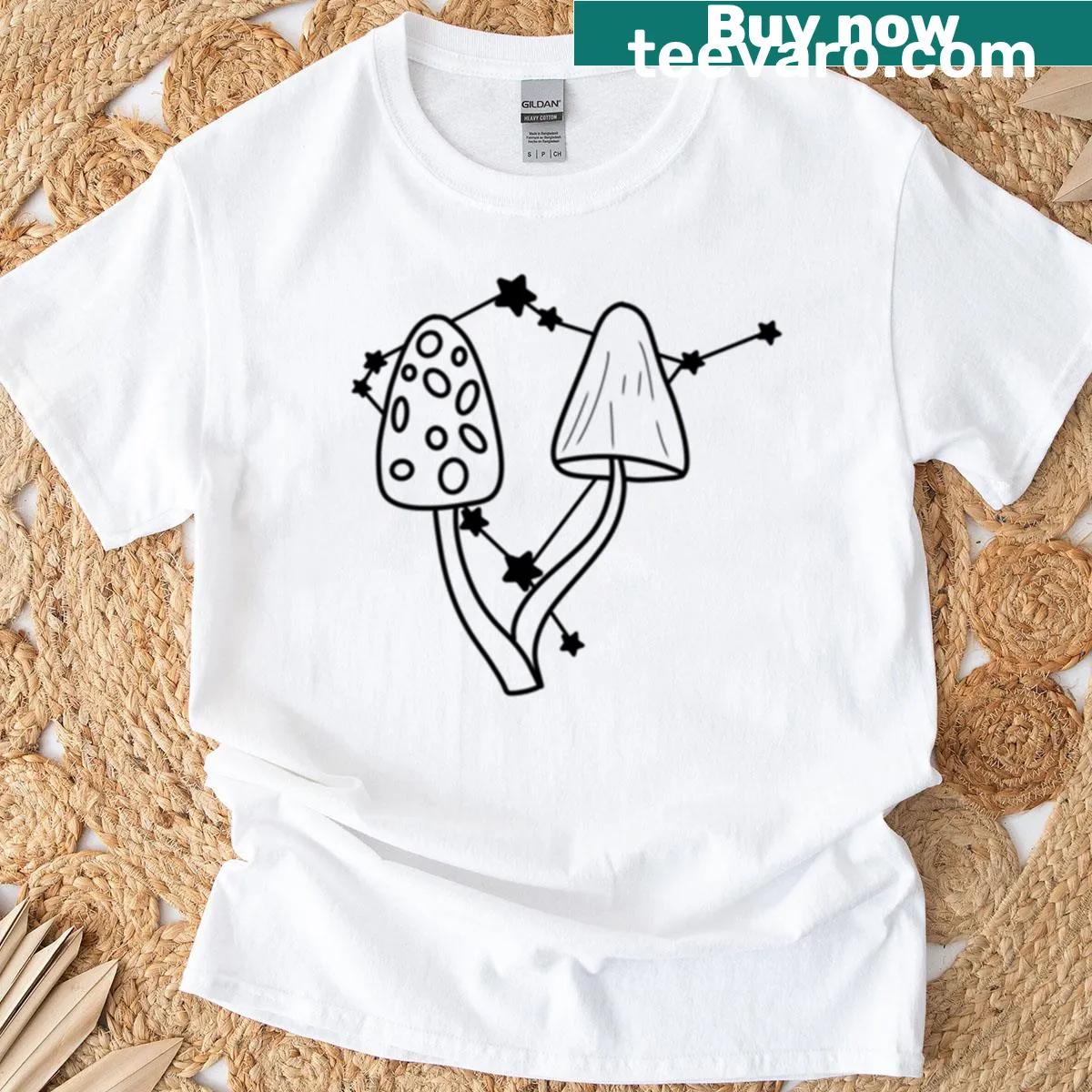 Gemini zodiac-themed T-shirt featuring a whimsical mushroom design — on a men's t-shirt