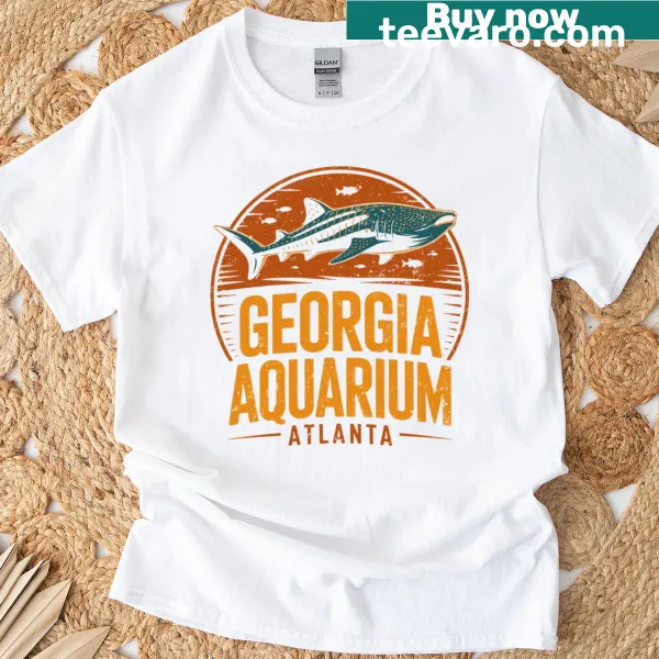 Retro graphic of a whale shark on a Georgia Aquarium T-shirt