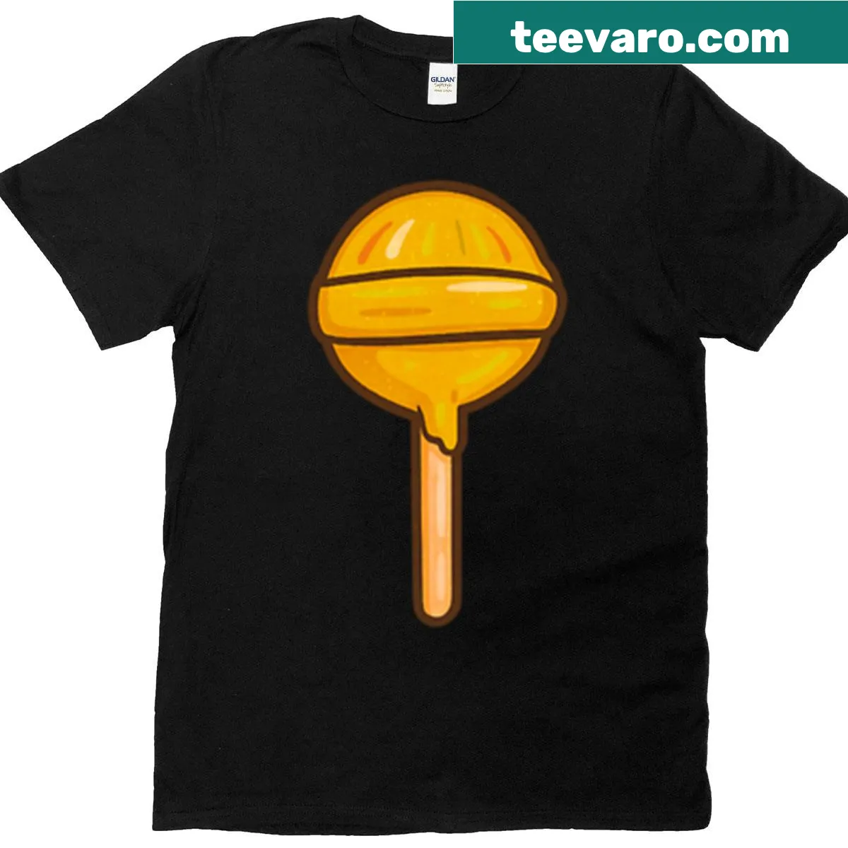 Cute candy illustration of a golden lollipop on a t-shirt — on a men's t-shirt