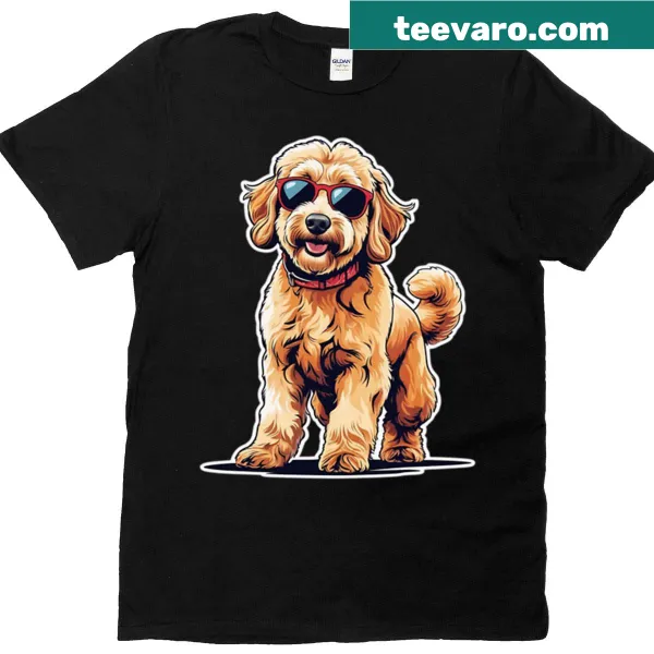 Golden Retriever t-shirt with a playful dog wearing glasses