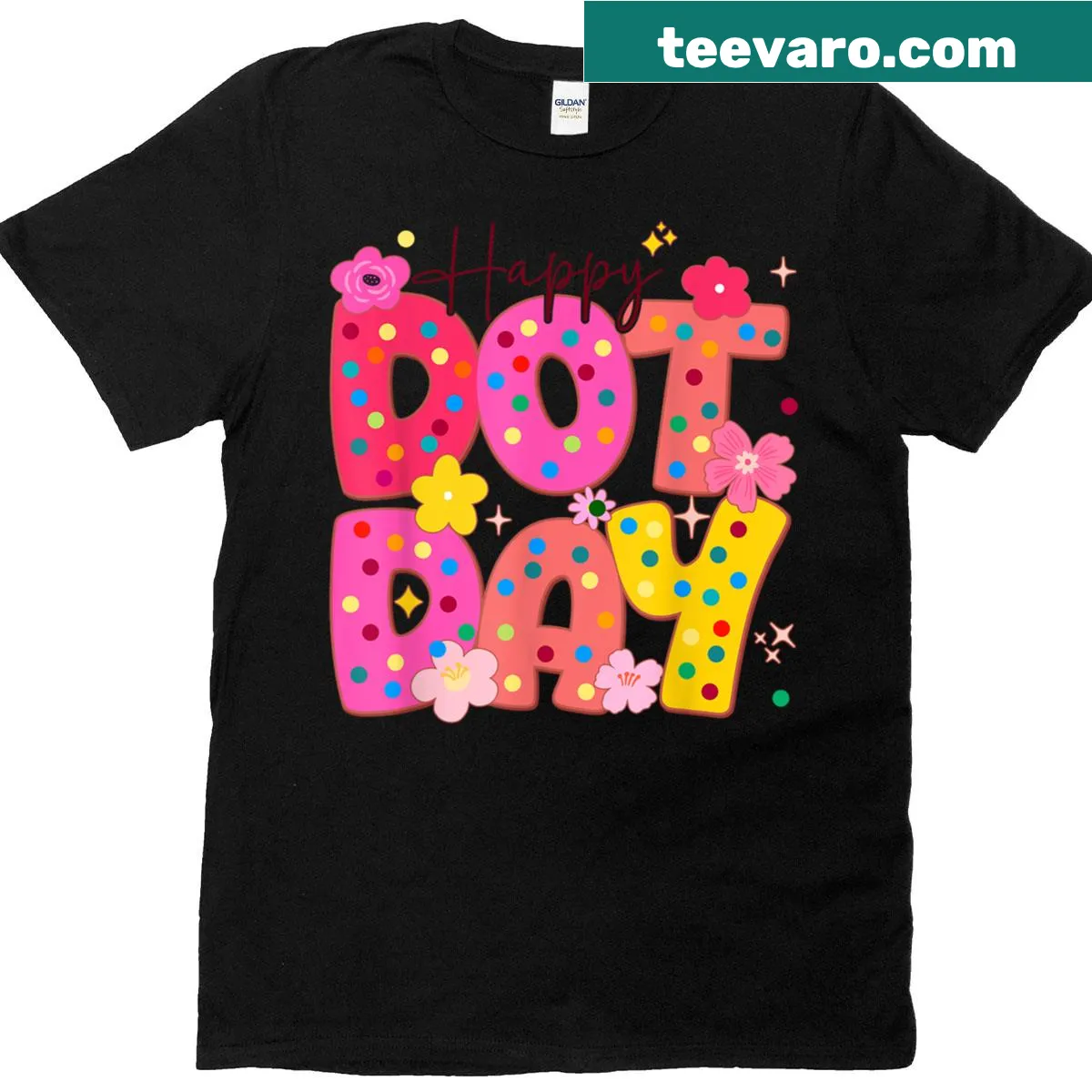 Colorful dots design for Dot Day 2025 on a t-shirt — on a men's t-shirt