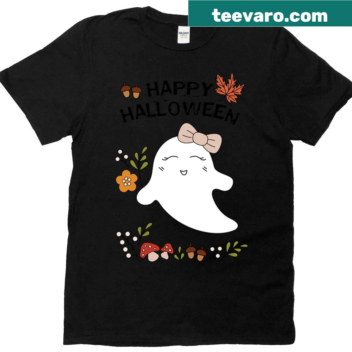 Halloween t-shirt with cute ghost design for autumn — on a men's t-shirt